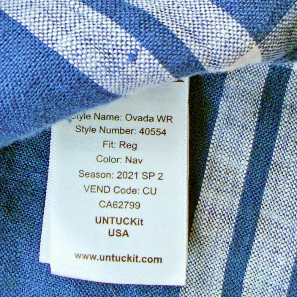 UNTUCKit Men's Large Linen Blue White Plaid L/S Shirt Wrinkle Resistant - Picture 5 of 7